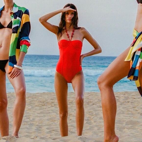 Staud Beaded One Piece Swimsuit Red XS NWT - Picture 1 of 7
